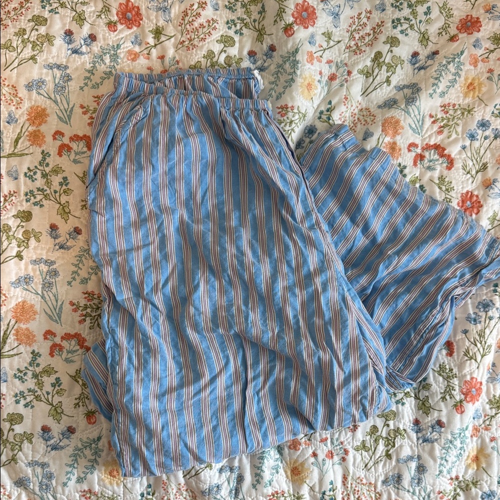 aerie Blue and White Multi-Stripe Elastic Waist Pants